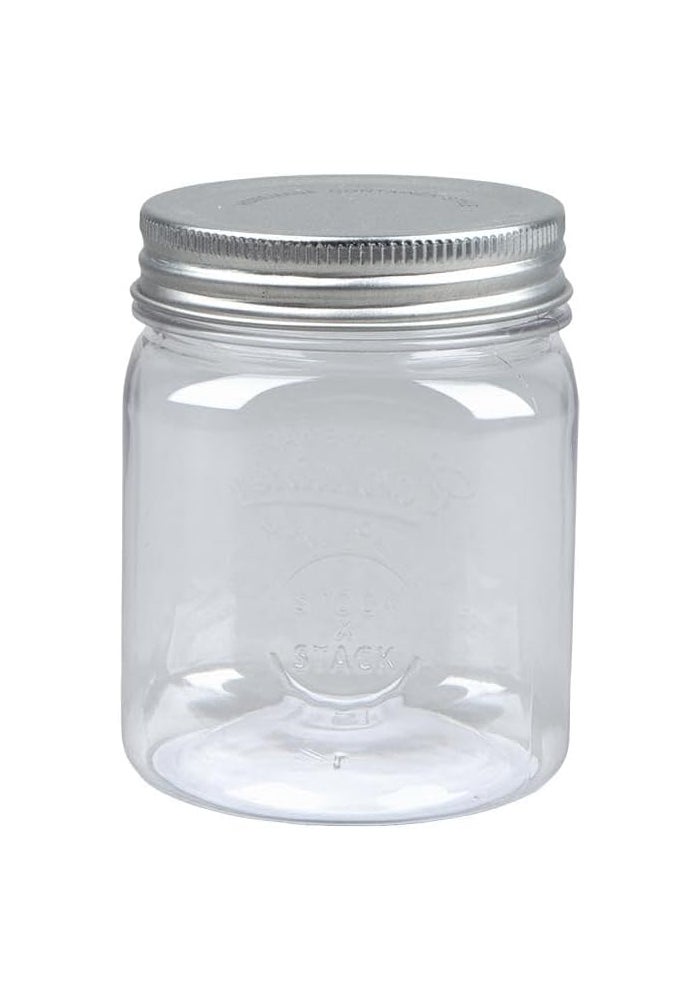 Embossed Storage Container | 200ml | Clear Plastic with Silver Steel Lid | Airtight Kitchen Storage Jar - Image 1